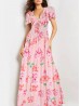 Floral V -Neck Short Sleeved Summer Dress